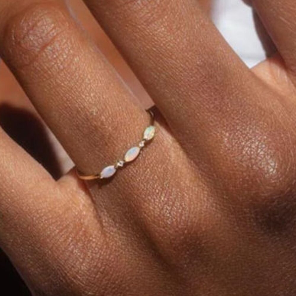 Dainty Opal Ring – 925 Sterling Silver 14K Gold Ring - Minimal Opal Ring - Picture 2 of 7